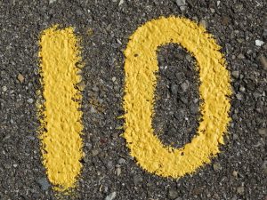 The number 10 in sidewalk chalk