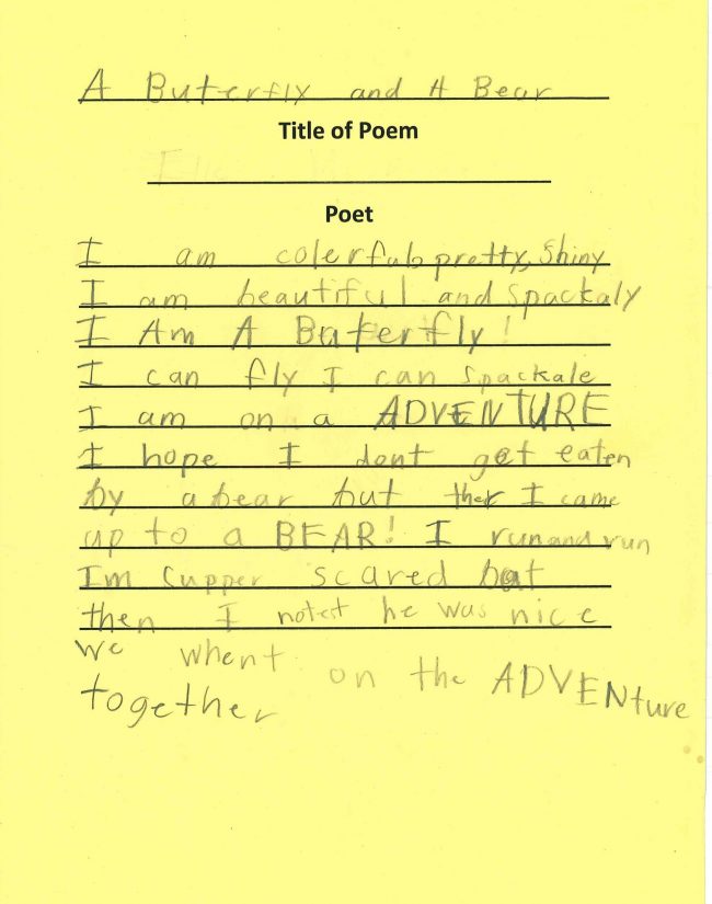 2nd Grade Honorable Mention - Elle McShane, A Butterfly and A Bear