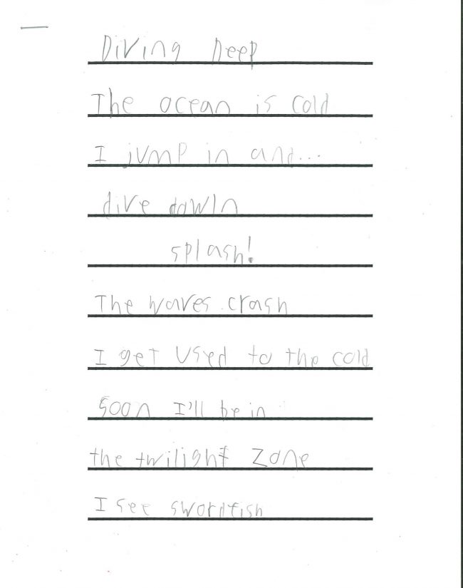 2nd Grade Honorable Mention - Luke DiGiovanni, Diving Deep 1